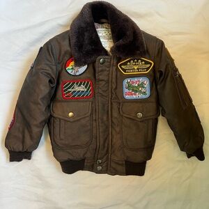 Kids Brown Pilot Jacket with Patches